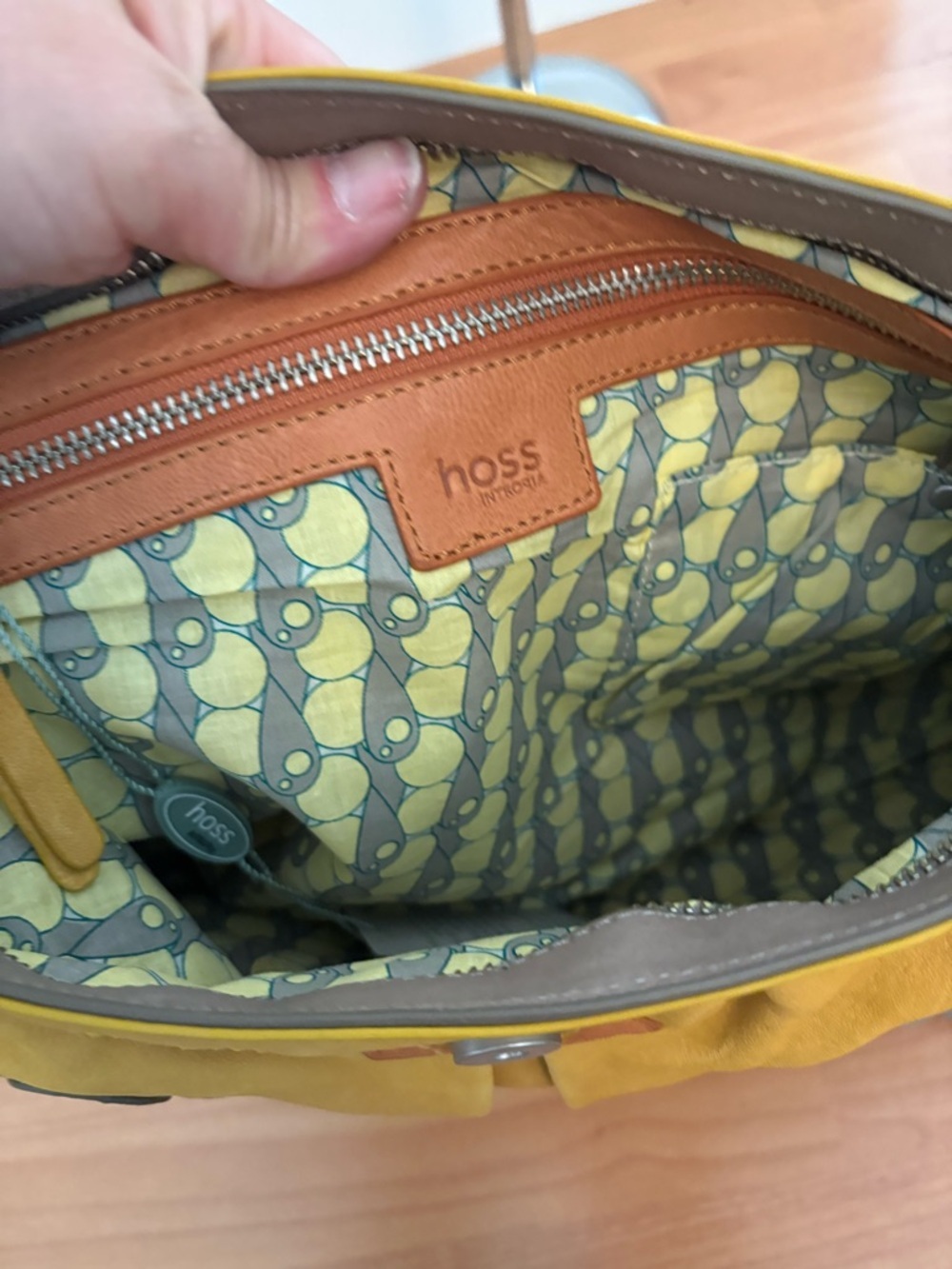 Mustard Suede Shoulder Bag with Braided Olive Strap - Picture 5 of 6